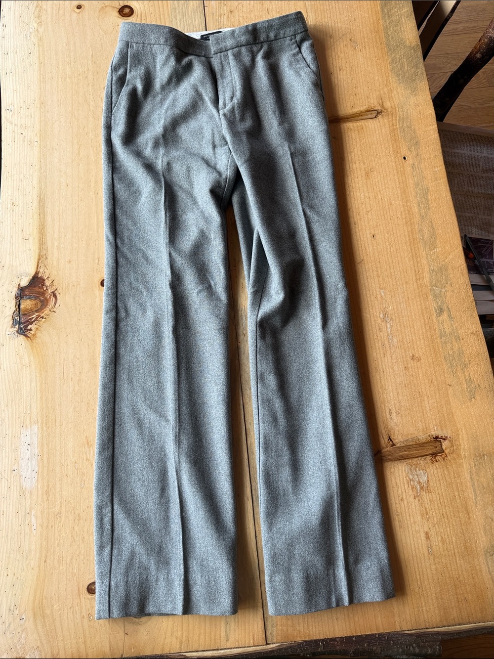 Banana Republic Straight Trouser Gray Wool Blend Flannel Pants Size 4 Tall 32”
